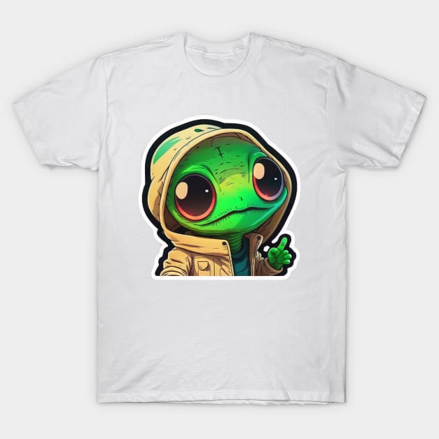 Cool Alien with a Hooded Pullover design #16 T-Shirt by Farbrausch Art